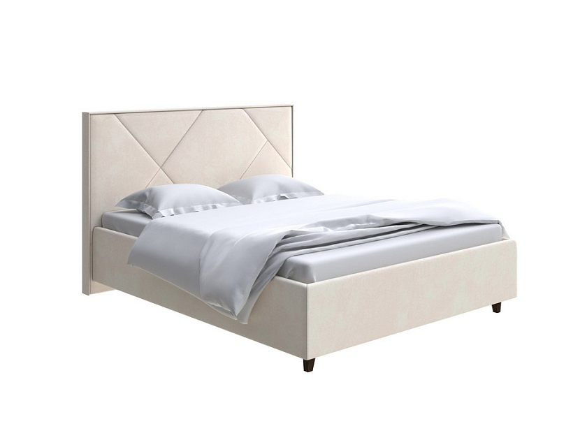 Кровать Tessera Grand 80x200 Ткань: Велюр Casa Сахарный - Мягкая кровать с высоким изголовьем и стильными ножками из массива бука