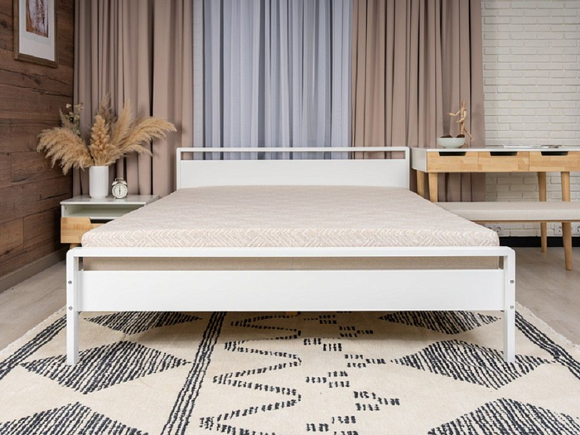 Кровать Alma 160x190 Массив (сосна) Белая эмаль - Кровать из массива в минималистичном исполнении