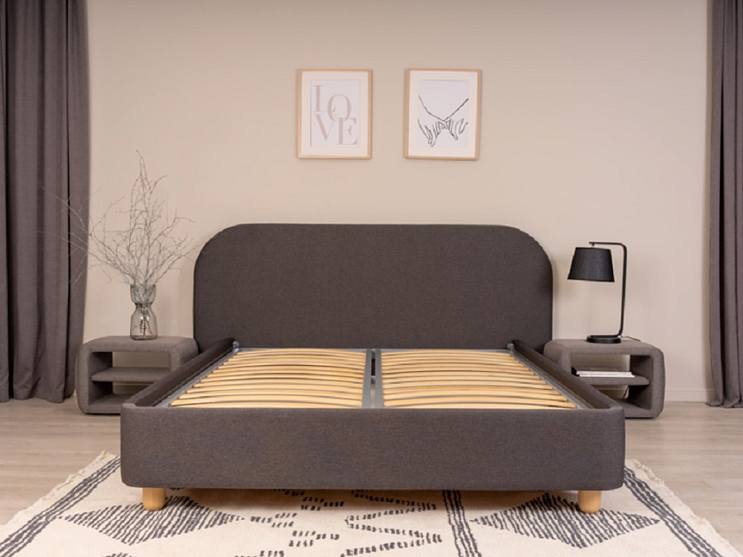 Кровать Sten Bro 160x190 Ткань/Массив (береза) Тетра Графит/Масло-воск Natura - Симметричная мягкая кровать.
