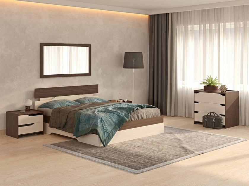 Кровать Milton 140x200 ЛДСП Дуб Венге/Дуб Шамони светлый - Современная кровать с оригинальным изголовьем.