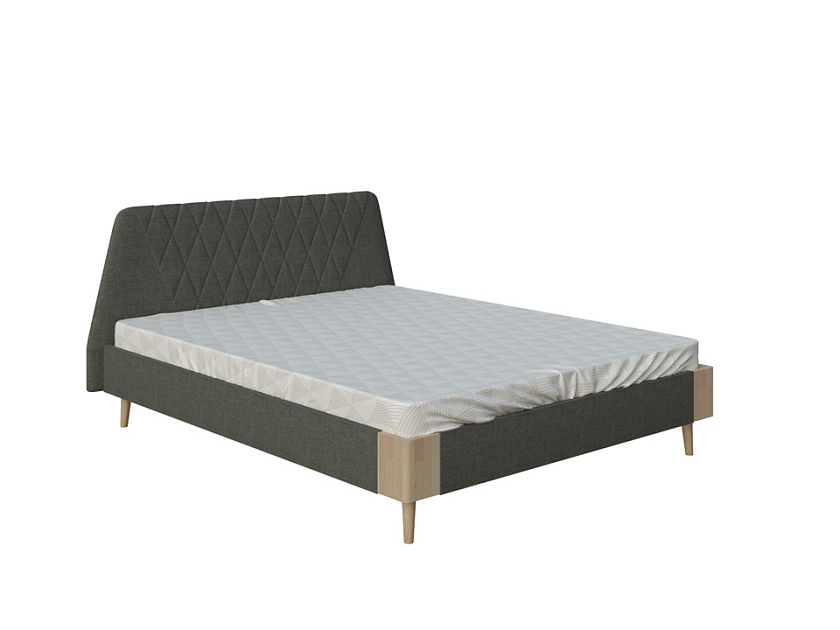 Кровать Lagom Hill Soft 160x200 Ткань/Массив (дуб) Beatto Миндаль/Масло-воск Natura (Дуб) - Оригинальная кровать в обивке из мебельной ткани.