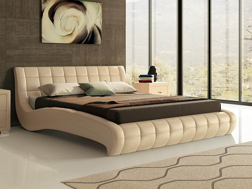 Кровать Nuvola-1 140x190 Ткань: Велюр Casa Лунный - Кровать футуристичного дизайна из экокожи класса «Люкс».