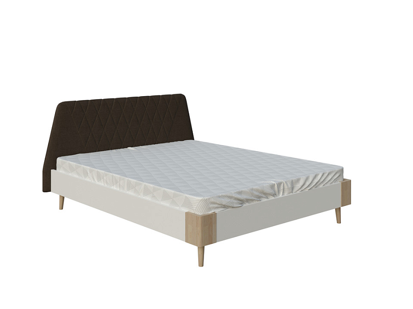 Кровать Lagom Hill Chips 160x190 ЛДСП+ткань Лама Шоколад/ЛДСП Белый Жемчуг/Масло-воск Natura (Бук) - Оригинальная кровать без встроенного основания из ЛДСП с мягкими элементами.