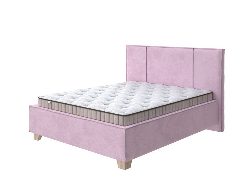Кровать Hygge Line 140x190 Ткань: Велюр Teddy Розовый фламинго - Мягкая кровать с ножками из массива березы и объемным изголовьем
