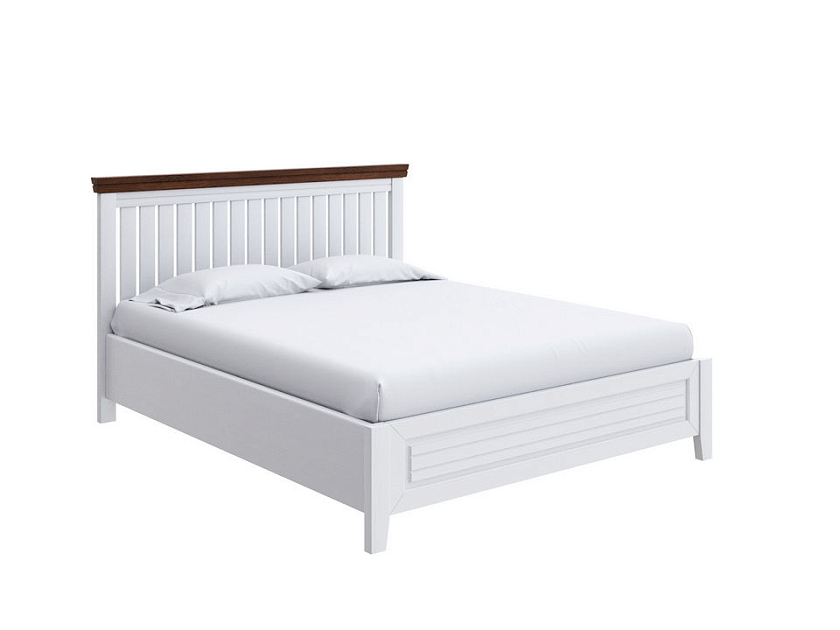 Кровать Olivia с подъемным механизмом 200x220 Массив (сосна) Белая эмаль/Орех - Кровать с подъёмным механизмом из массива с контрастной декоративной планкой.
